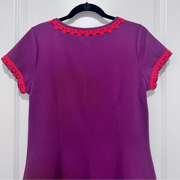 Vintage Boden Purple Ponte Knit Red Crochet-Trimmed Sheath Dress Size 10L - Picture 7 of 8